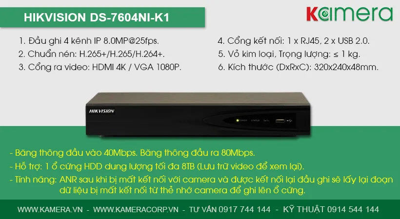 đầu Ghi Hikvision Ds 7604ni K1