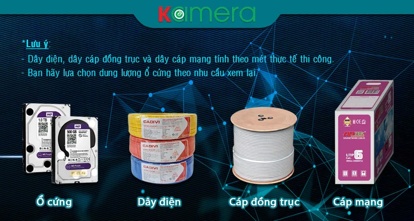 Trọn bộ 8 camera Hikvision 5MP gồm camera dome, thân trụ và đầu ghi