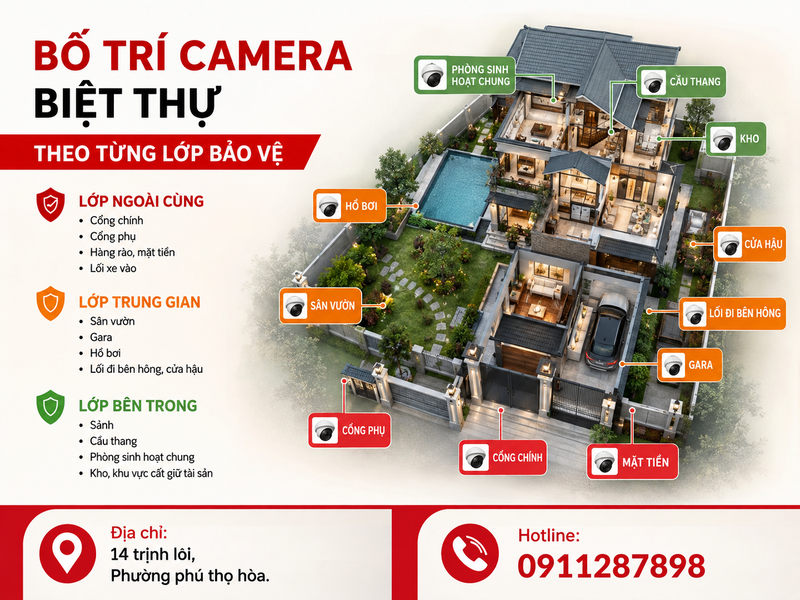 Bố trí camera biệt thự theo từng lớp bảo vệ