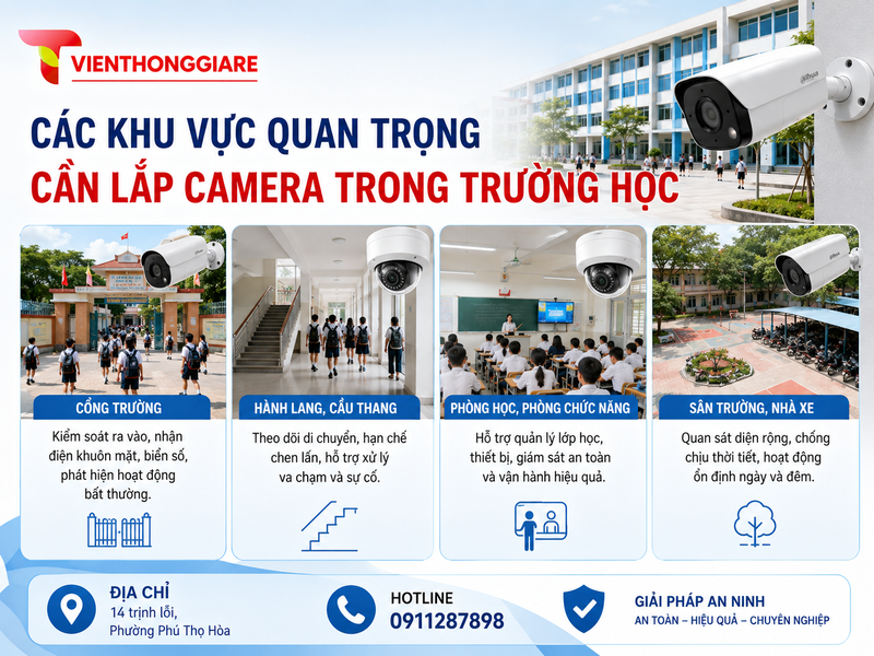 Các khu vực quan trọng cần lắp camera trong trường học