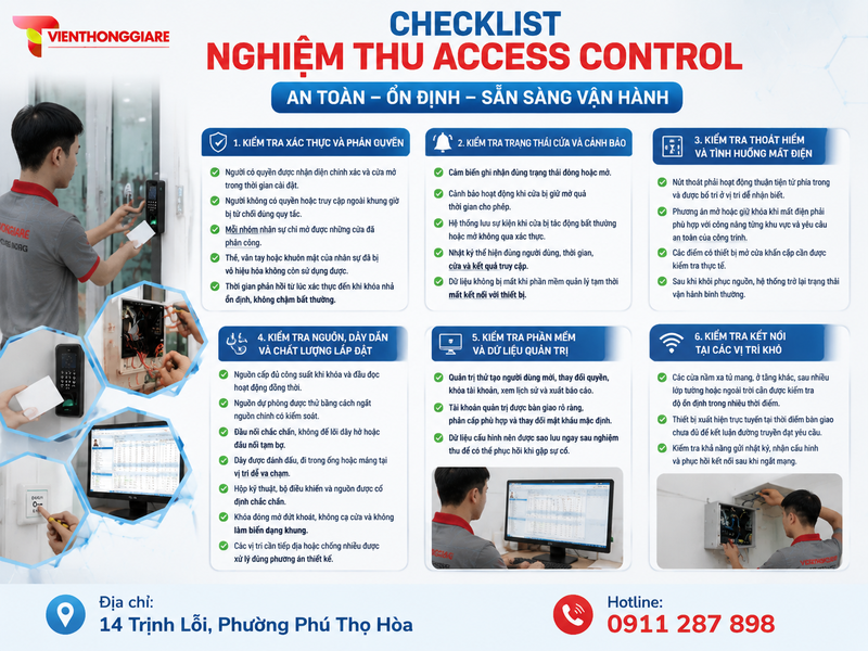 Checklist nghiệm thu hệ thống kiểm soát ra vào an toàn và ổn định
