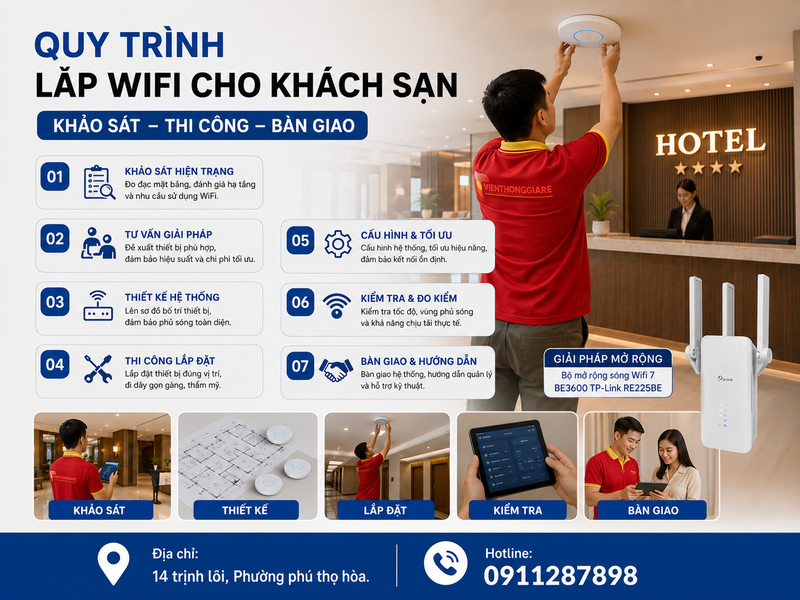 Quy trình lắp wifi cho khách sạn từ khảo sát đến bàn giao