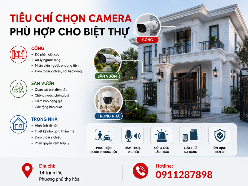 Tiêu chí chọn camera phù hợp cho cổng, sân vườn và trong nhà