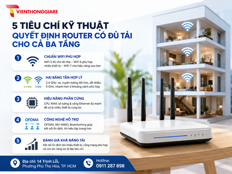 5 tiêu chí kỹ thuật quyết định router có đủ tải cho cả ba tầng