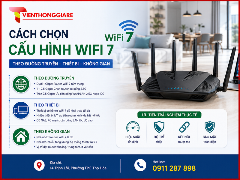 Cách chọn cấu hình WiFi 7 theo đường truyền, thiết bị và không gian