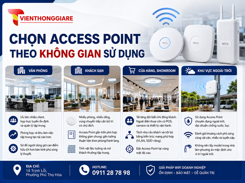 Chọn Access Point theo không gian: Văn phòng, khách sạn, cửa hàng hay ngoài trời