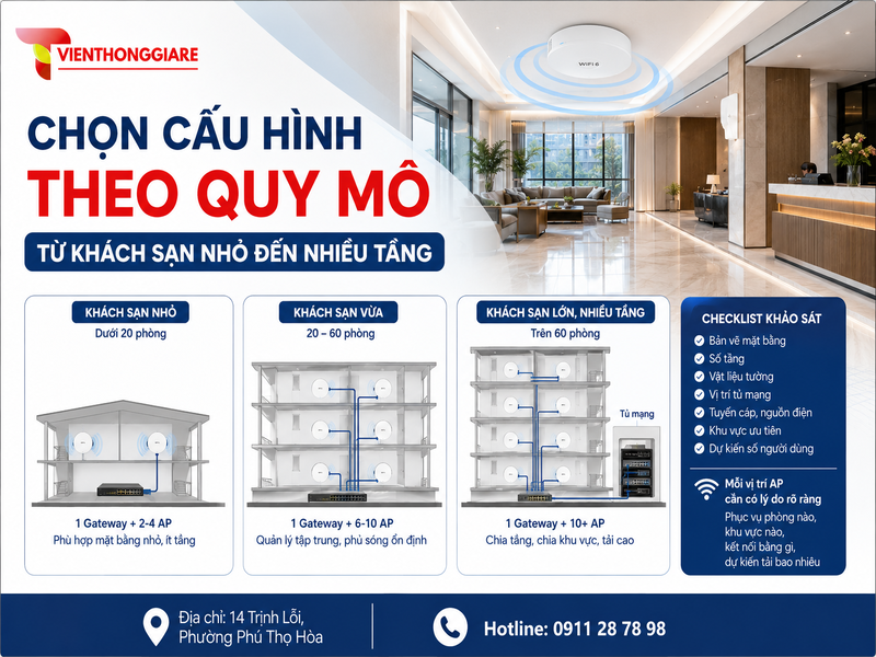 Chọn cấu hình theo quy mô: từ khách sạn nhỏ đến nhiều tầng