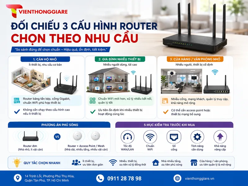 Đối chiếu 3 cấu hình router và chọn theo nhu cầu