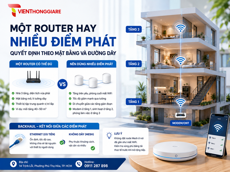Một router hay nhiều điểm phát quyết định theo mặt bằng và đường dây
