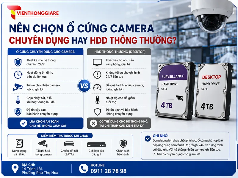 Nên chọn ổ cứng camera chuyên dụng hay HDD thông thường?